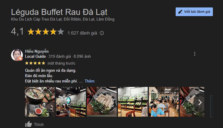 Những đánh giá về buffet lẩu rau ở Đà Lạt tại Leguda trên Google